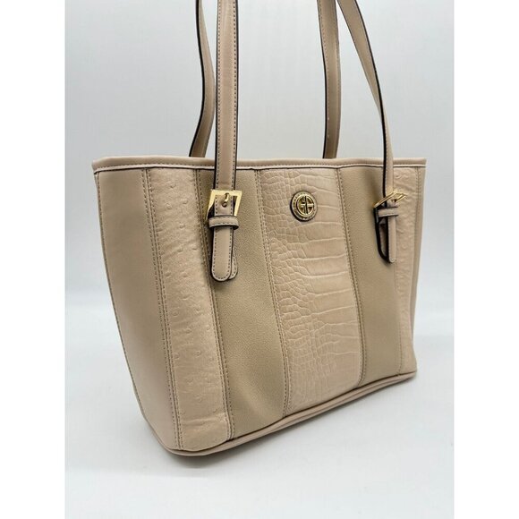 GIANI BERNINI  mixed media croc embossed faux-leather medium tote bag -Flax/Beig - Picture 5 of 8
